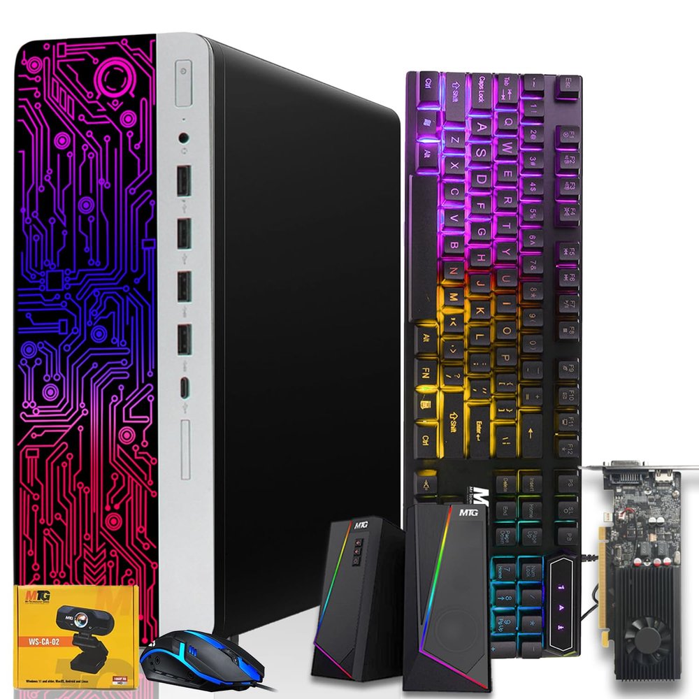 HP G3 Gaming Desktop PC, Core i7 6th Gen, GT 1030 Graphic, 16GB RAM, 480GB SSD, RGB Keyboard Mouse, Speaker, Webcam, WiFi, Windows 11 (Renewed)