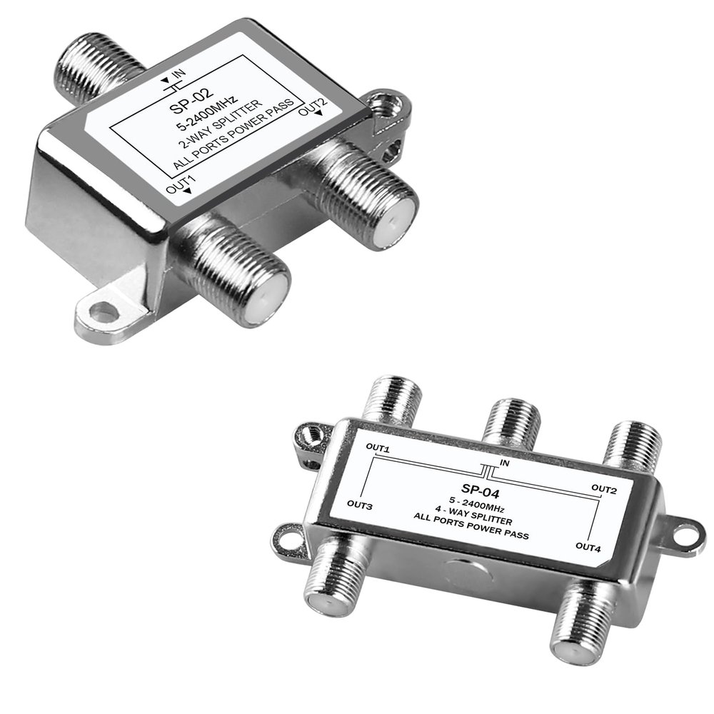 2 Way Coaxial Cable Splitter + 4 Way Coaxial Cable Splitter