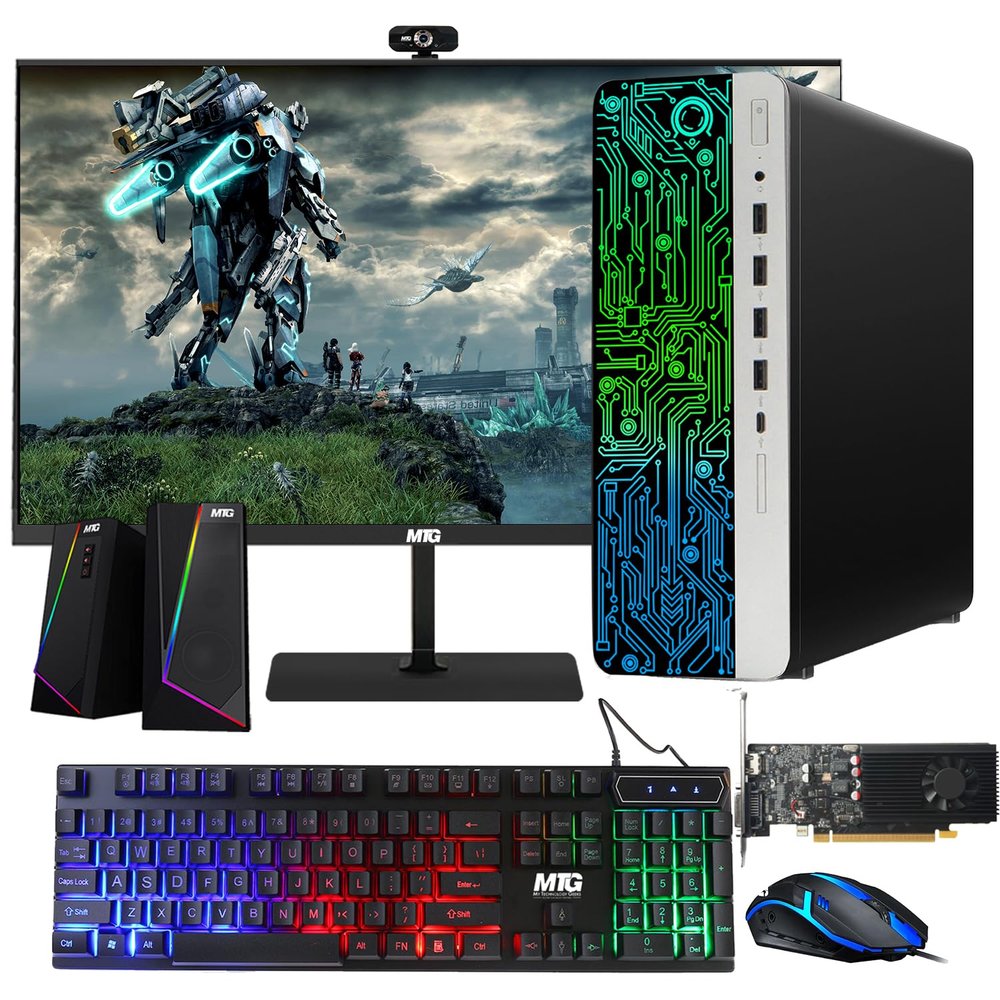 HP G3 Gaming Desktop PC, Core i7 6th Gen, GT 1030 Graphic, 16GB RAM, 240GB SSD, New MTG 27 inch Monitor, RGB Keyboard Mouse, Speaker, Webcam, WiFi, Windows 11 (Renewed)