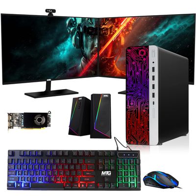 HP G3 Gaming Desktop PC, Core i7 6th Gen, AMD RX 550 Graphic, 16GB RAM, 240GB SSD, New Dual MTG 27 inch Monitor, RGB Keyboard Mouse, Speaker, Webcam, WiFi, Windows 11 (Renewed)