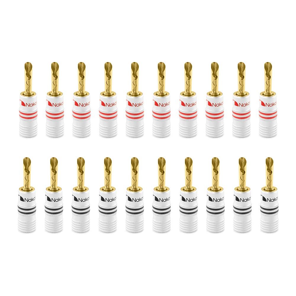 Nakamichi Excel Series 24k Gold Plated BFA Banana Plug 12-18 AWG Gauge Size 4mm for Speakers Amplifier Hi-Fi AV Stereo Home Theatre Audio Wire Cable Screw Connector, 20 Pcs (10-Pairs)