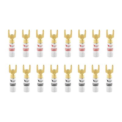 Nakamichi Excel Series 24k Gold Plated Spade Y Banana Plug 12-18 AWG Gauge Size 4mm for Speakers Amplifier Hi-Fi AV Stereo Home Theatre Audio Wire Cable Screw Connector, 16 Pcs (8-Pairs)
