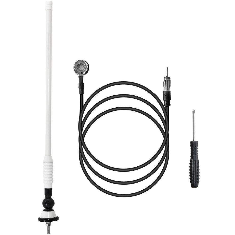 Anina 16 Inch Marine Trailer RV Radio Antenna Rubber Flexible Aerial Mast for Car Truck Boat ATV UTV Caravan Motorhome Motorcycle Radio FM/AM Reception Top Or Side Mount Rubber Antenna (White)