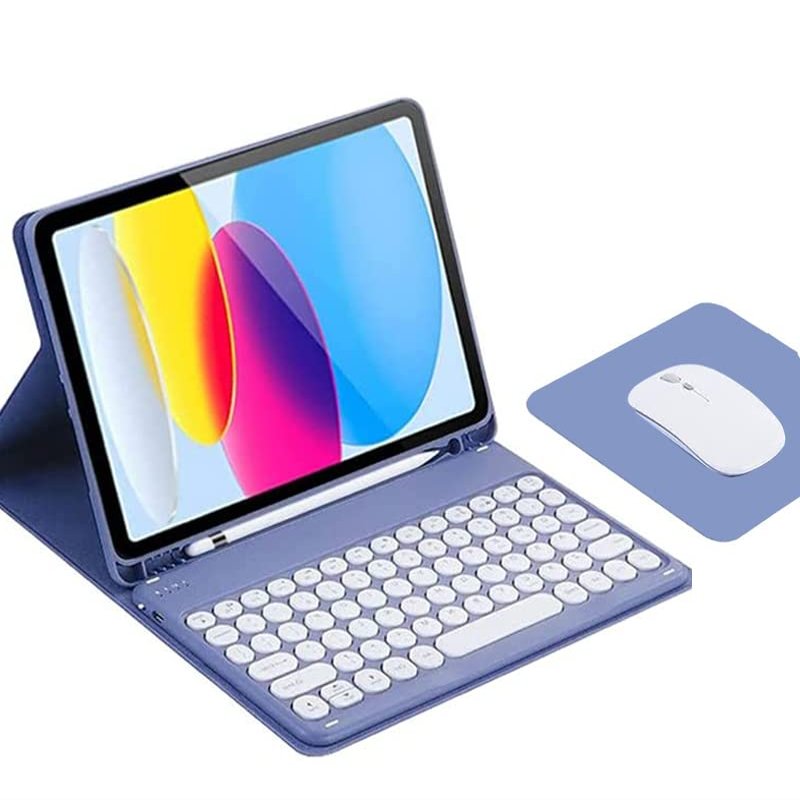 QYiiD Keyboard Case for iPad 10th Generation Case with Keyboard, Multi-Angle Magnetic Stand Cover with Cute Round Key Keyboard Detachable Bluetooth for iPad 10th Gen 10.9 inch 2022, Purple