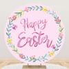 YongFoto 7.5x7.5ft Pink Happy Easter Round Backdrop Cover Watercolor Green Leaves Floral Garland Circle Photography Background Baby Shower Christening Ceremony Kids Portrait Photo Studio Props view 4
