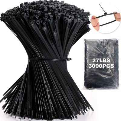 3000 Pieces Cable Zip Ties Bulk Heavy Duty Cable Ties Nylon Tie Wraps Self Locking Wire Ties for Plants Gardening Farming Grid Wall Fence Indoor and Outdoor(Black, 8" (27lb))