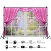 12x8ft Spring Window Scenery Photography Backdrop Pink Curtain Nature Scene Spring Backdrops Natural Pink Floral Party Banner Wall Decor Newborn Baby Kids Family Photo Shoot Booth Props view 2