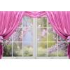 12x8ft Spring Window Scenery Photography Backdrop Pink Curtain Nature Scene Spring Backdrops Natural Pink Floral Party Banner Wall Decor Newborn Baby Kids Family Photo Shoot Booth Props view 3