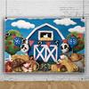 15x10ft Cartoon Blue Farm Animals Photography Backdrop Blue Theme Barn Barnyard Baby Shower Happy Birthday Supplies Decoration Photoshoot Photo Studio Favor Banner Background view 1