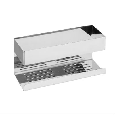 WENKO Turbo-Loc Genova Shine Wall Shelf Stainless Steel Bathroom Shelf for Attaching No Drilling with Adhesive Pad System, Decorative Storage of Care Products, 30 x 8 x 10.5 cm, Glossy