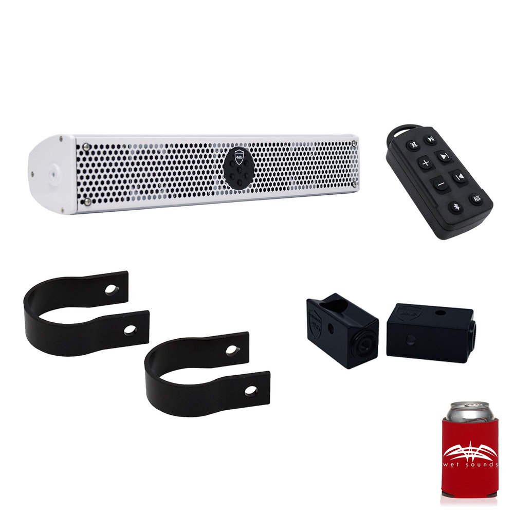 Wet Sounds Stealth 6 Ultra HD White Amplified Soundbar with Remote + 2" Pipe Clamps & Sliders (Renewed)