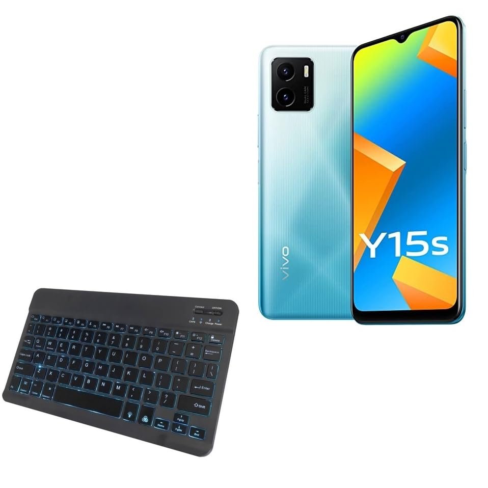 BoxWave Keyboard Compatible with vivo Y15s - SlimKeys Bluetooth Keyboard - with Backlight, Portable Slim LED 7 Colors - Jet Black