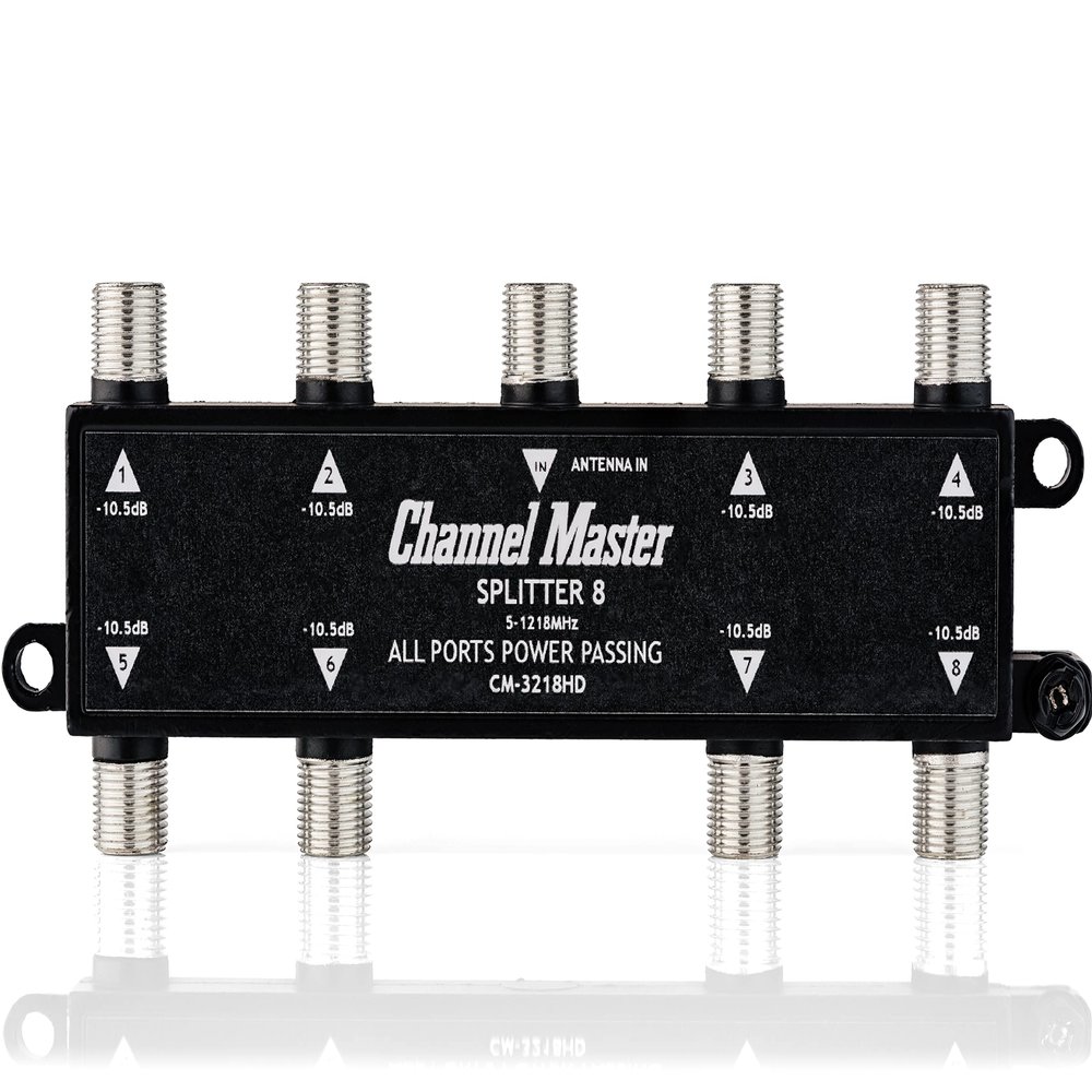 Channel Master Splitter 8 | 8-Way Splitter Distributes Digital HDTV Antenna Signal to 8 TVs, One Input and Eight Outputs, Power Passing for Preamplifiers and Boosters, Low-Loss Design, Indoor/Outdoor