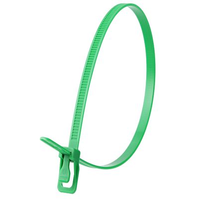 RETYZ 14-Inch Green Reusable Releasable Cable Ties 100 Pack, 120 lb Strength, Patented Quick-Release, Heavy-Duty Design for Industrial and Commercial Use