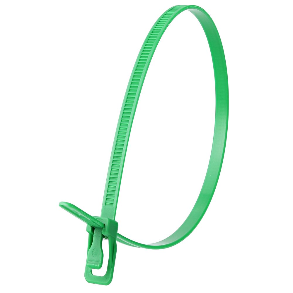 RETYZ 14-Inch Green Reusable Releasable Cable Ties  100 Pack, 120 lb Strength, Patented Quick-Release, Heavy-Duty Design for Industrial and Commercial Use