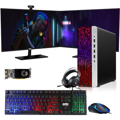 TechMagnet HP G3 Gaming Desktop PC,Intel Core i7 6th Gen,RX 550 Graphics,16GB RAM,1TB SSD|2TB HDD,MTG New 24-inch Dual Monitor,RGB Keyboard Mouse,RGB Headphone,Webcam,Windows 11(Renewed)