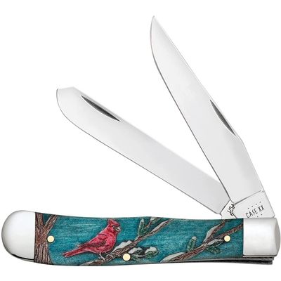 Case XX WR POCKET KNIFE TRAPPER - CARDINAL EMBELLISHED NATURAL BONE W/COLOR WASH, ITEM 39159, LENGTH CLOSED 4 1/8 INCH (6254 SS)