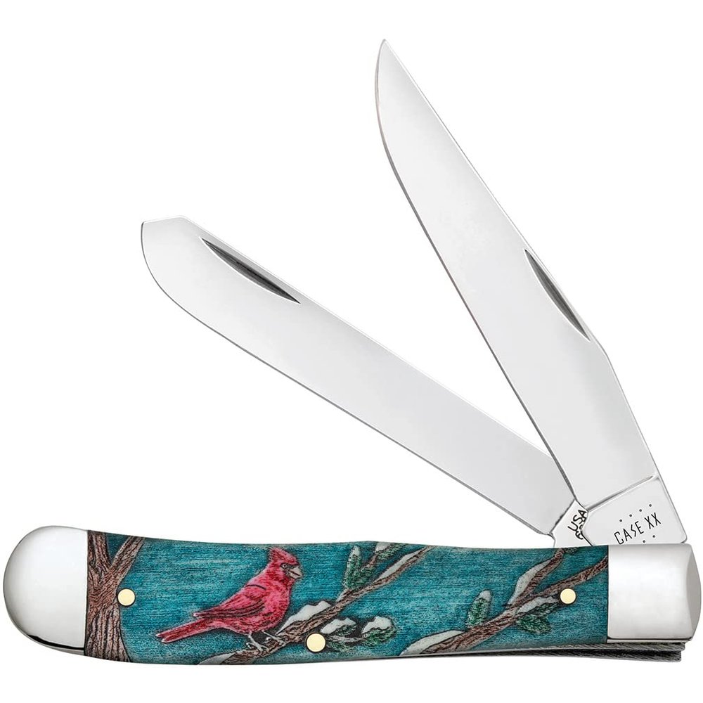 Case XX WR POCKET KNIFE TRAPPER - CARDINAL EMBELLISHED NATURAL BONE W/COLOR WASH, ITEM 39159, LENGTH CLOSED 4 1/8 INCH (6254 SS)