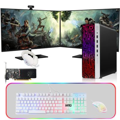 HP G3 Computer Desktop PC, Intel Core i7 6th Gen, GT 1030 Graphics, 16GB RAM, 240GB SSD | 128GB SSD, Gaming Kit, Webcam, New Dual MTG 24 inch Monitor Windows 11 (Renewed)