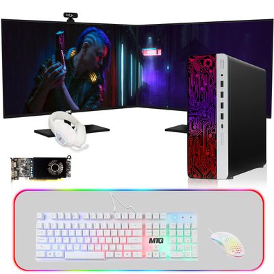 HP G3 Computer Desktop PC, Intel Core i7 6th Gen, AMD RX 550 Graphics, 16GB RAM, 480GB SSD, Gaming Kit, Webcam, New MTG Dual 24 inch Monitor Windows 11 (Renewed)