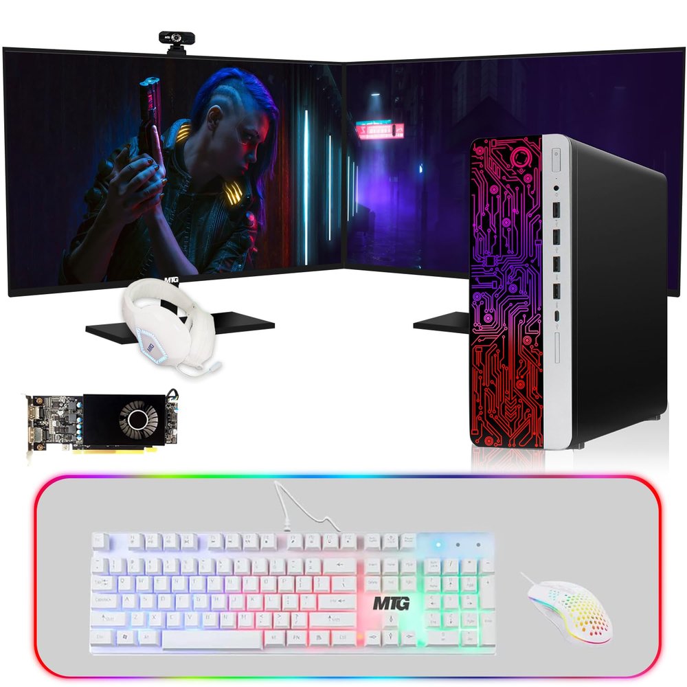HP G3 Computer Desktop PC, Intel Core i7 6th Gen, AMD RX 550 Graphics, 16GB RAM, 480GB SSD, Gaming Kit, Webcam, New MTG Dual 24 inch Monitor Windows 11 (Renewed)