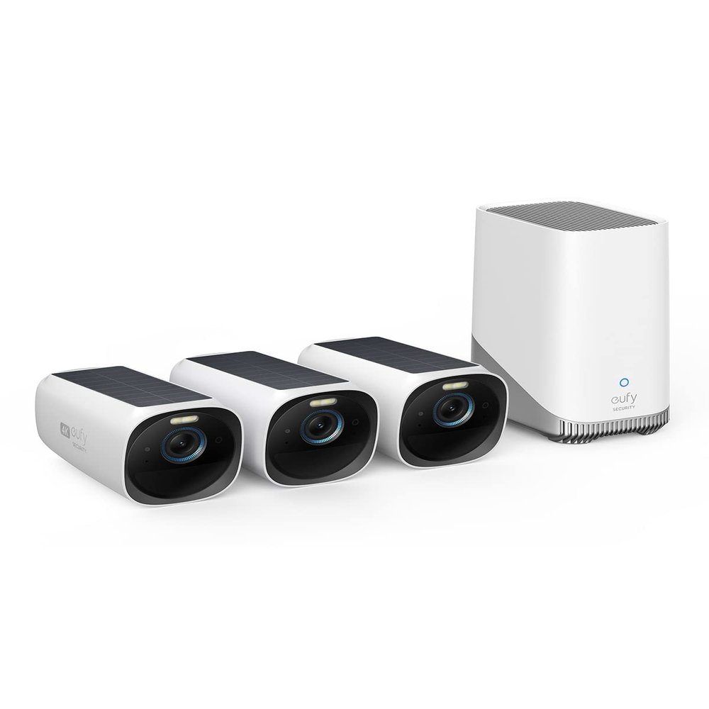 eufy Security eufyCam 3-Cam Kit,Security Camera Outdoor Wireless,4K Camera with Integrated Solar Panel,Forever Power,Face Recognition AI,Expandable Local Storage up to 16TB,2.4 GHz Wi-Fi(Renewed)