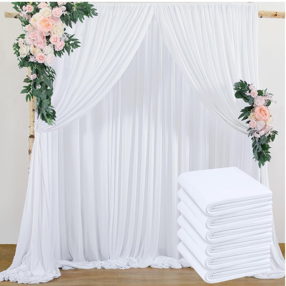 30ftx10ft White Wrinkle Free Backdrop Curtain for Wedding Parties, 6 Panels White Photo Background Curtains Backdrop Drapes for Birthday Baby Shower Anniversary Party Supplies