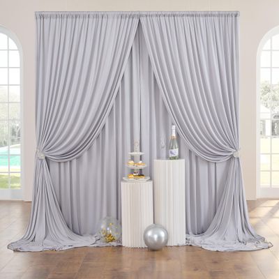 10ftx10ft Silver Wrinkle-Free Backdrop Drapes, Not See-Through Silver Polyester Background Curtains Backdrop Decorations for Party