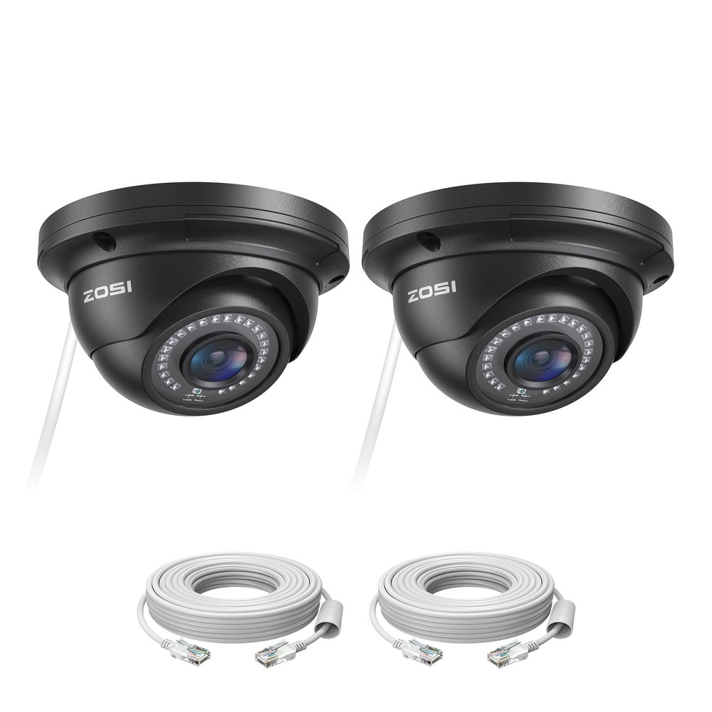 ZOSI 2 Pack 5MP 3K Add-on Security Dome POE Camera with Cable, 2880 x 1620 Indoor Outdoor IP Camera, 80ft Night Vision, 3.6mm Lens, 95View Angle, IP66 Weatherproof (Only Work with ZOSI PoE NVR)