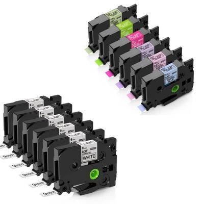 12 Pack, Compatible Brother TZE-MQ531/MQE31/MQF31/MQP35/MQG35/MQG31 12mm 0.47 inch, Black on White/Purple/Blue/Pink/Mint Green/Berry Pink/Lime Green and TZE-221 0.35" 26.2ft 9mm Black on White
