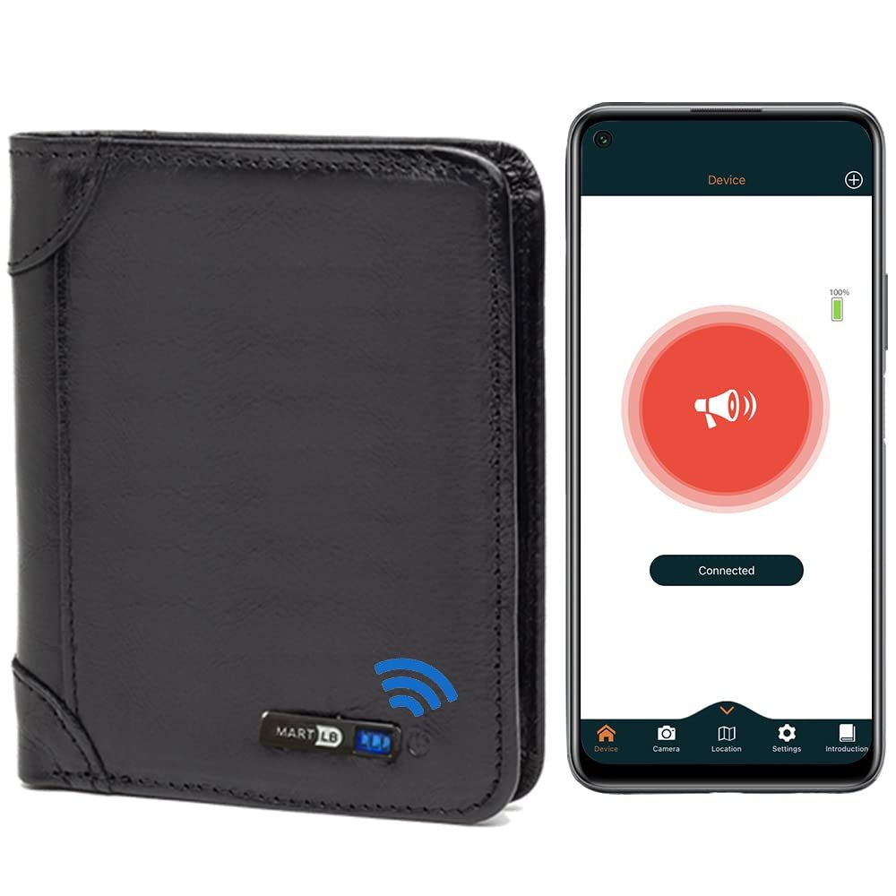 Men Wallet with Tracker Work with iOS&Android, Wallet Tracker with Bifold Genuine Leather Wallet 8 Card &1 ID Windows & Cash SlotBlack