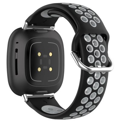 MOTONG Compatible with Fitbit Versa 4 Replacement Band - Silicone Replacement Wrist Band Strap Compatible with Fitbit Versa 4/3 / Sense 3/2(Silicone Black + Grey)