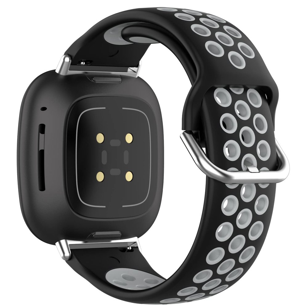 MOTONG Compatible with Fitbit Versa 4 Replacement Band - Silicone Replacement Wrist Band Strap Compatible with Fitbit Versa 4/3 / Sense 3/2(Silicone Black + Grey)
