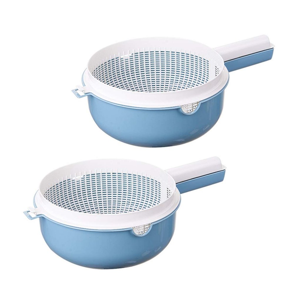 2-piece Double Layer Rice Strainer Fine Mesh Sink Drain Basket with Handle Fruit Vegetable Washing Basket Portable Storage Rack