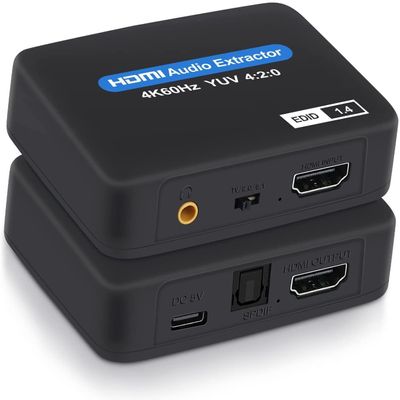KSRplayer HDMI Audio Extractor 8K 60Hz 4K 120Hz 7.1CH/5.1CH/2CH Stereo Extractor Converter Optical TOSLINK SPDIF + 3.5mm Audio Splitter Adapter (4K)