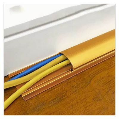 HAIXHX Floor Cable Protector, Thickened Stainless Steel Cable Trunking Decor with Self Adhesive Backing for Workshops Bedrooms Living Rooms (Color : Gold, Size : No.4)