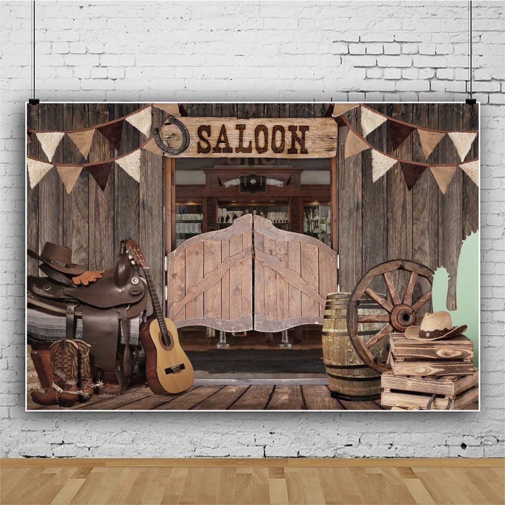12x10ft Western Saloon Backdrop Large Fabric Saloon Scene for Western Themed Old Wild West House Interior Life Collection Scene Photography Background Wooden House Banner Decoration