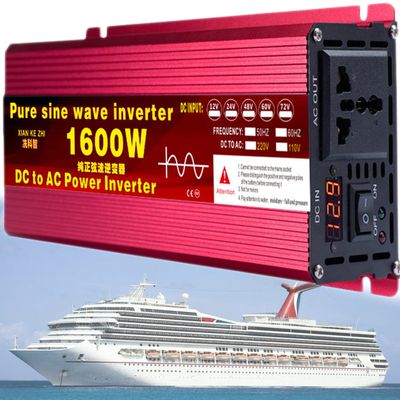 1000W/1600W/2200W/3000W/3500W/4000W/5000W/5500W/6000W/8000W/12000W Pure Sine Wave Power Inverter 12V/24V/48V/60V/72V dc to ac 110V/230V with 2 Socket, LCD Display, for Car RV,Yacht,1600W-60Vto110V
