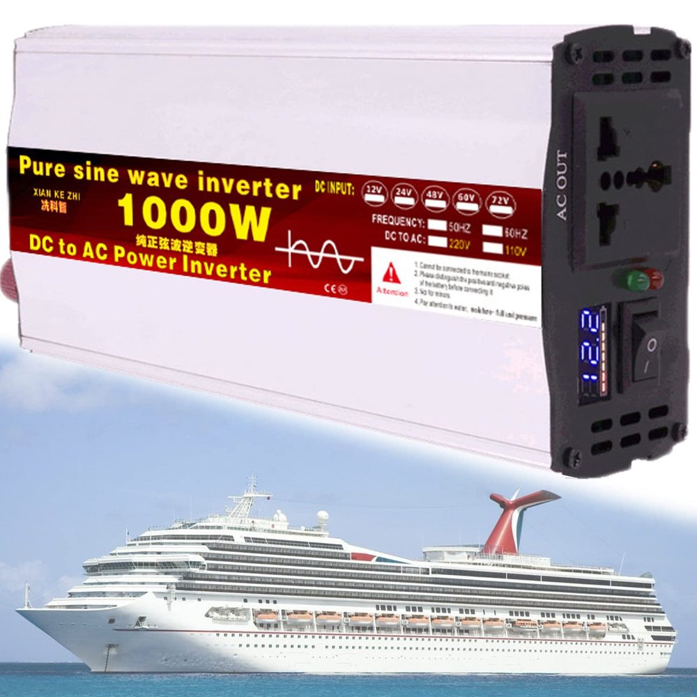 1000W/1600W/2200W/3000W/3500W/4000W/5000W/5500W/6000W/8000W/12000W Pure Sine Wave Power Inverter 12V/24V/48V/60V/72V dc to ac 110V/230V with 2 Socket, LCD Display, for Car RV,Yacht,1000W-12Vto220V