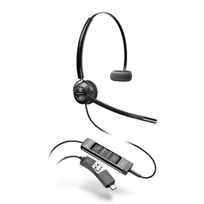 Poly (Plantronics + Polycom)EncorePro 545 USB-A and USB-C USB Headset(Plantronics)-Acoustic Hearing Protection - Hold & Call Answer Buttons Convertible Wearing Style, Black, Standard Version(Renewed)