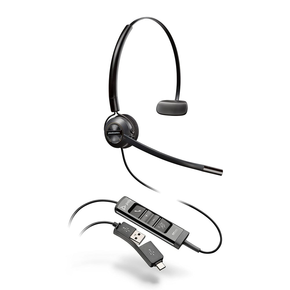 Poly (Plantronics + Polycom)EncorePro 545 USB-A and USB-C USB Headset(Plantronics)-Acoustic Hearing Protection - Hold & Call Answer Buttons Convertible Wearing Style, Black, Standard Version(Renewed)