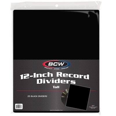 BCW Tall Dividers for 12-Inch Records - Black | 25 Pack | Premium Vinyl Organizer