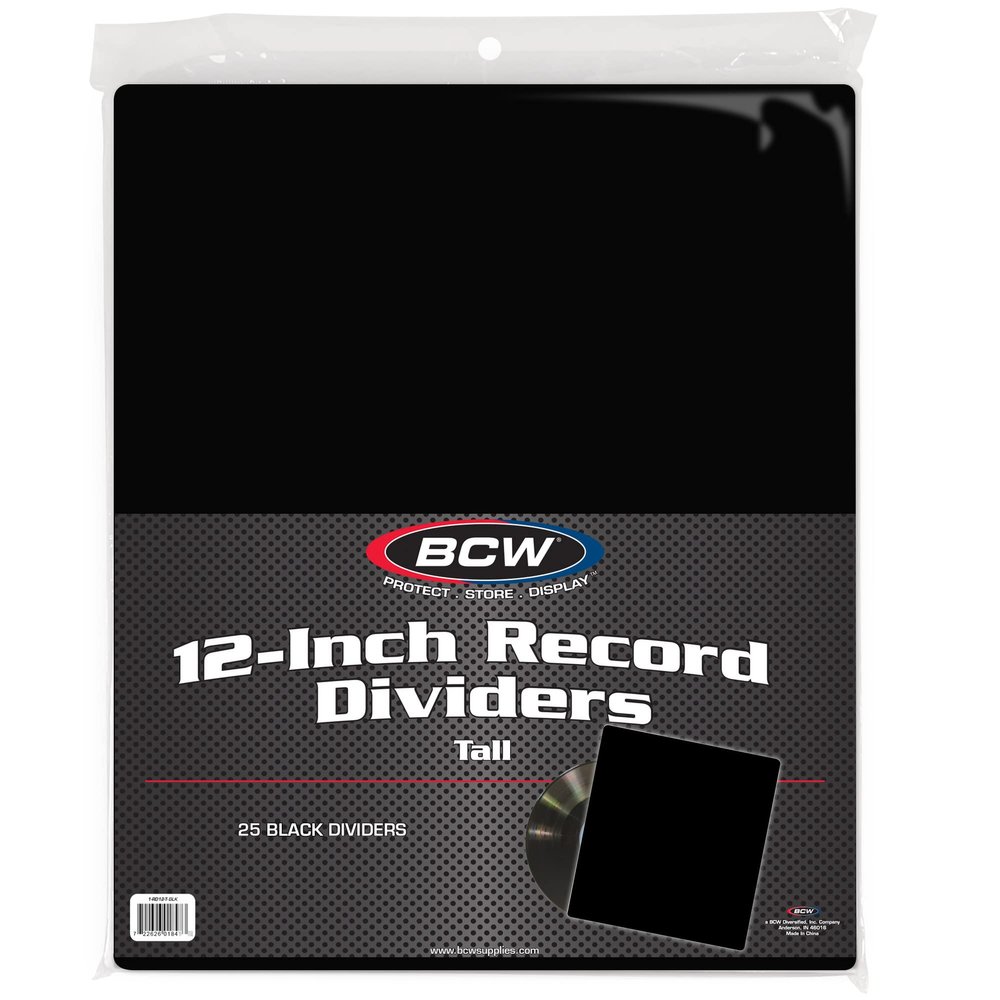 BCW Tall Dividers for 12-Inch Records - Black | 25 Pack | Premium Vinyl Organizer