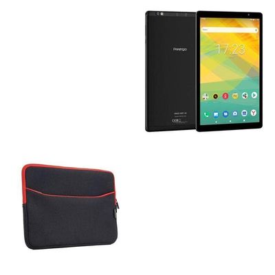 BoxWave Case Compatible with Prestigio Grace 4891 - SoftSuit with Pocket, Soft Pouch Neoprene Cover Sleeve Zipper Pocket - Jet Black with Red Trim