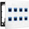 DIYTECH 8 Port Ethernet Wall Plate, Cat 6, Double Gang, RJ45 Female to Female Keystone Jacks - White view 1