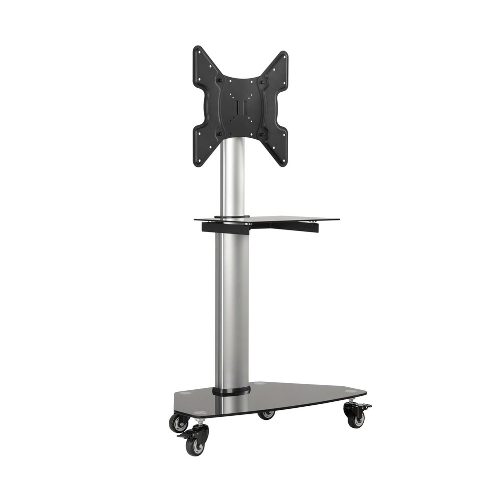 Tripp Lite Mobile Rolling TV Stand Cart with Mount for 32 55 Televisions, Elegant Glass Base and Shelf, Adjustable 50 62 Height, Durable Steel, 5-Year Warranty (DMCS3255SG62)