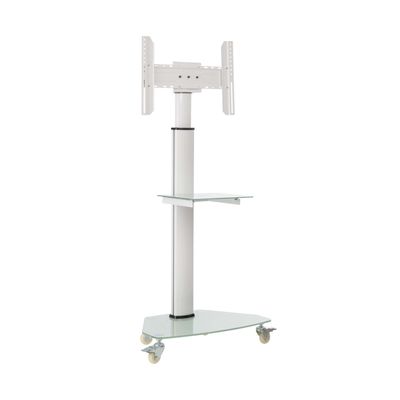 Tripp Lite Mobile Rolling TV Stand Cart with Mount for 37 70 Televisions, Elegant Frosted Glass Base and Shelf, Adjustable 65 84 Height, Durable White Steel, 5-Year Warranty (DMCS3770SG75W)