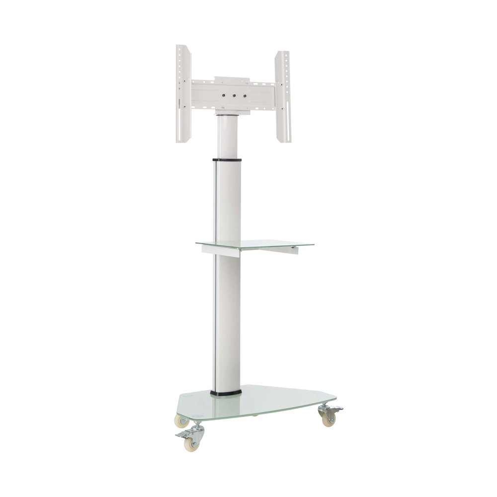 Tripp Lite Mobile Rolling TV Stand Cart with Mount for 37 70 Televisions, Elegant Frosted Glass Base and Shelf, Adjustable 65 84 Height, Durable White Steel, 5-Year Warranty (DMCS3770SG75W)