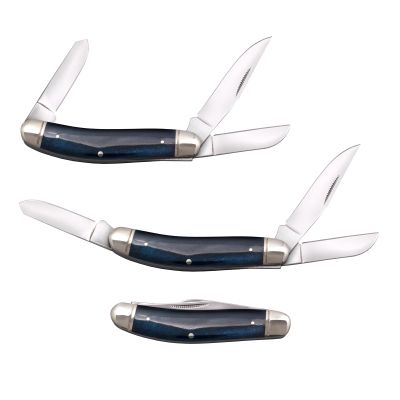 Cold Steel Gentlemen's Stockman Versatile Practical Durable Compact Pocket Folding Knife - 3 Blades; Blue Bone Handle; Slip Joint Lock
