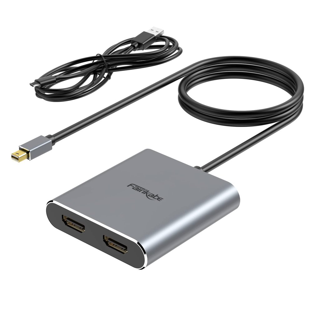 Fairikabe Mini DisplayPort to Dual HDMI Adapter, 4K@60Hz, MST, SST, for Laptop, PC, Monitor, Projector and More